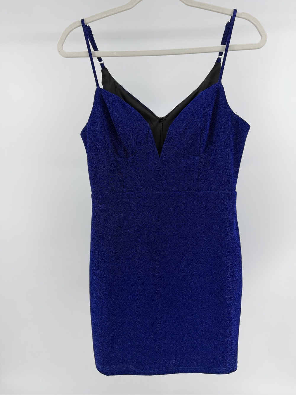Lulus Royal Blue Lurex Glitter Bodycon Bustier Mini Dress, Women's Medium